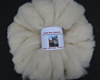 White Alpaca and Cormo Wool Roving for Spinning, Dyeing and Felting - 2 ounces
