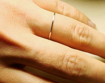 Petite Platinum Stack Ring- Tiny Platinum Halo Hammered Stack Ring - Delicate Jewelry