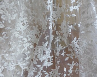 Beautiful Floral Lace Fabric Ivory Organza Sheer Fabrics Bridal Lace Wedding Gown Fabric By the yard