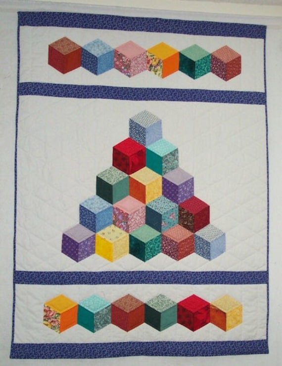 Baby Tumbling Blocks With Letters Quilt Block Pattern