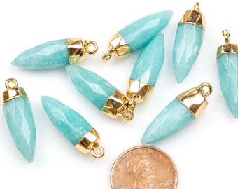 Amazonite Jade Spike Pendant Charm with 24k gold electroplated cap ~7*25mm