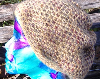 Hand Knit Slouchy Hat Alpaca and Wool