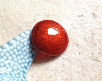Cabochon 30mm red iridescent copper / hand painted round /cabochon magnifying glass / pendant round glass resin