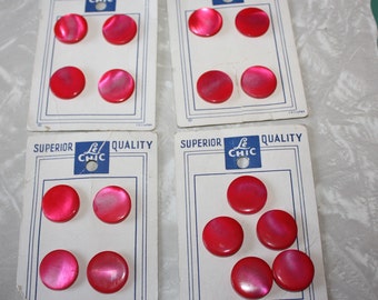Pink Shell Buttons on Original Cards, Le Chic, Vintage 17 Buttons on 4 Cards