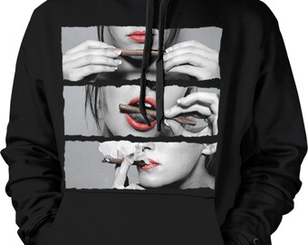 Hot Girl Rolling Blunt Hoodie Pullover Fleece Sweatshirt Hoody 420 Weed Ribbed Cuffs, Relaxed Waistband, Warm Hoodie, Casual-wear
