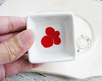 Red Flower Ring Dish, Floral Ring Holder, Jewelry Dish Organizer, Bridesmaid Gifts