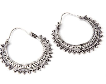 White Brass Detailed Dots and Etchings Hoop Earrings Tribal Earrings Mandala Jewellery Free UK Delivery Gift Boxed WB9 WBH1