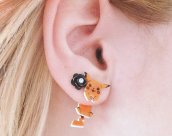 Cute Clinging Pikachu Earrings