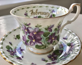 Royal Albert February Voilets Collectable Bone China Teacup & Saucer Flower of the Month Series