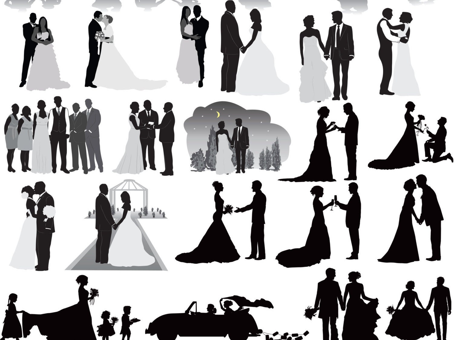 Wedding Party Silhouettes Clip Art Wedding Party Silhouettes Clip Art