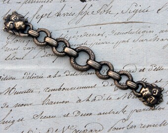 Vintage French Brass Stamping/Antique Style/Lion/Fierce/Leo/Chain/French Findings