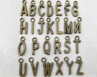 26 Alphabet Letter Charm Pendant Antique Brass Initial Charm 6x16mm