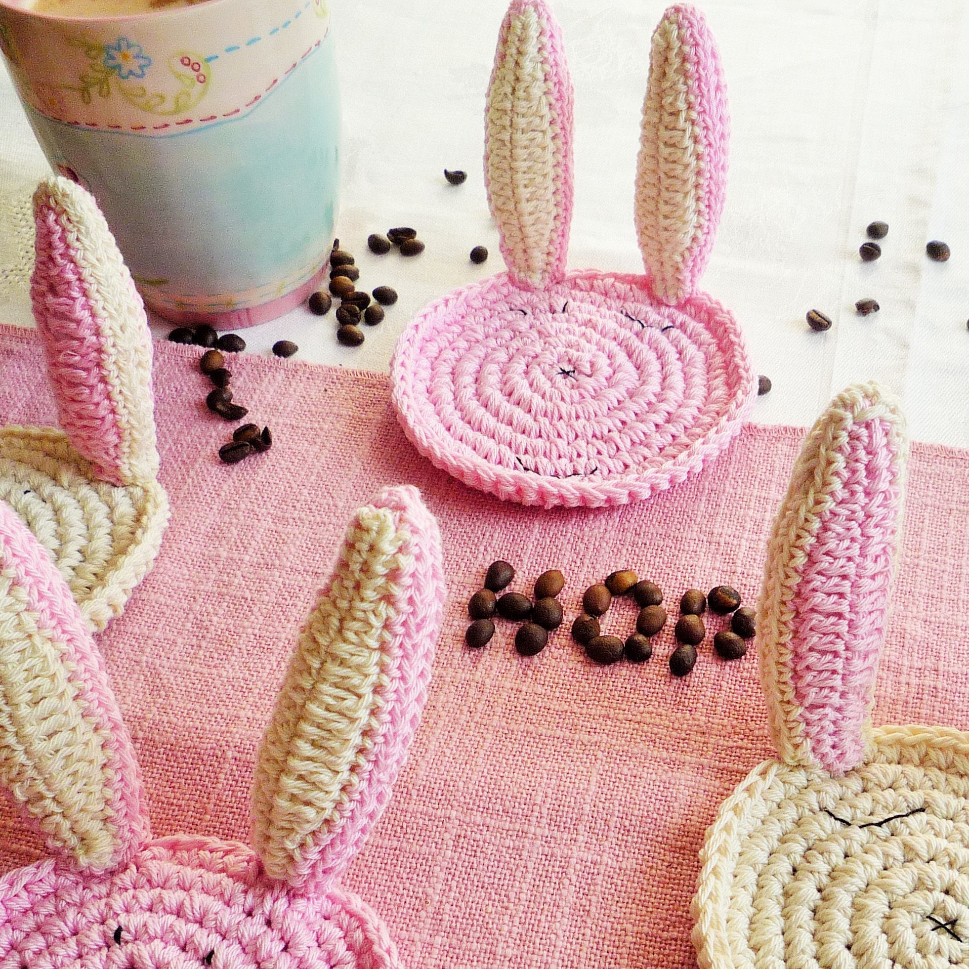 Rabbit Crochet Coasters Bunny Crochet Coasters Pink Bunny