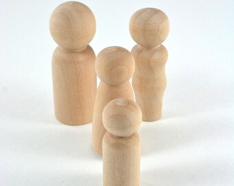 4 Wood Peg Dolls | Unfinished Wooden Peg Doll Family - Peg Doll Set Wooden Figurines