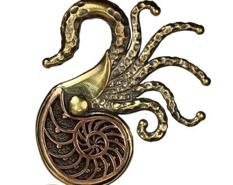 Ear weights of piercing Octopus brass antique golden copper red Golden Nautilus 32 g (art-No. HP-96)