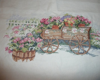 Summer Dreams Flower Cart Counted Cross Stitch Handcrafted Piece