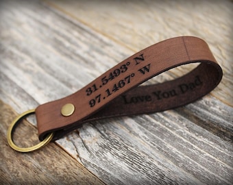 Leather Key Fob - Leather Keychain - Men's Keychain - Engraved Key Fob - Husband Gift - Custom Keychain - Personalized Key Fob - Key Chain