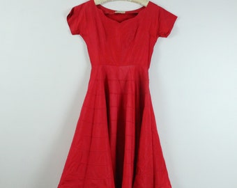 Red Square Dance Dress. Full Skirted Deep Red Dress