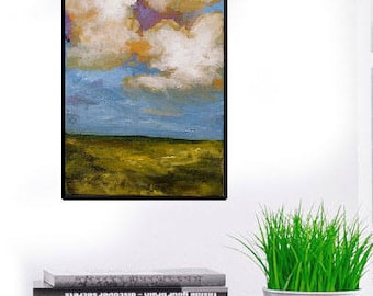 Original Landscape Painting, Birds Flying, Clouds, Blue Sky, Bird Painting, Winjimir, Home Decor, Design, Gift, Wall Decor, Wall Art, Art