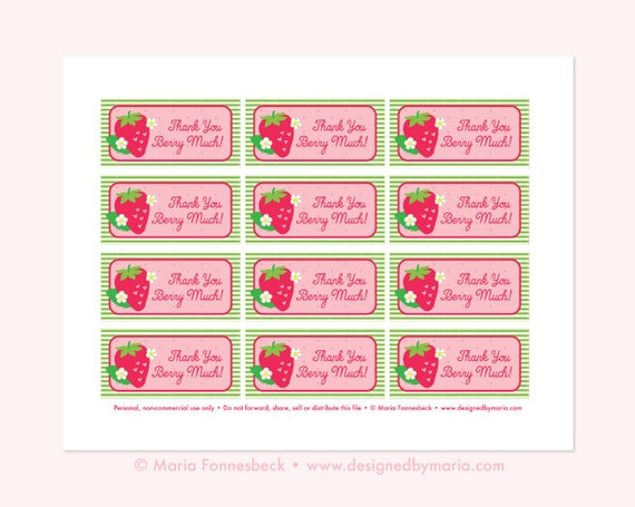 Strawberry Thank You Tags Printable: Birthday Party or Baby