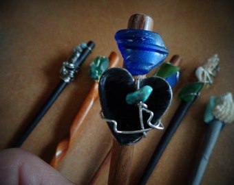 Hair Sticks A Variety of Fancy Sticks (gothic) for your Hair/ Shawl/ With Sea Glass/Stones/Crystals/Tiles & more/ All are Unique