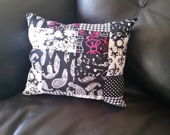 Pink and Black Quilted Patchwork Pillow