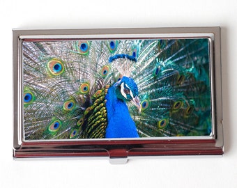 Peacock Credit Card Wallet - Peacock Credit Card Case - Peacock Business Card Holder - Peacock Business Card Case