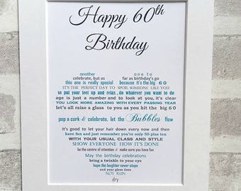 60th Birthday Gift for her, Milestone Birthday Gift, Sixtieth Birthday, Personalised Poem for 60th Birthday