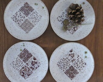 Tapas Snack Plate Set of 4 - Handmade Stoneware Ceramic Pottery - White - Abstract Design