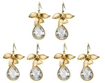 Large CZ Drop Earrings, Flower Earrings, Orchid Earrings, Wedding Jewelry, Bridesmaid Jewelry, Mother's Day
