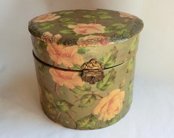 Antique Celluloid Collar Box Romantic Roses Cottage Chic Decor