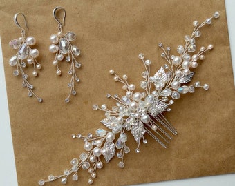 Leaf bridal comb Bridal hair comb Bridal hair vine Crystals hair comb Wedding Hairpiece Bridal Headpiece Leaf comb Pearls hair comb Tiara