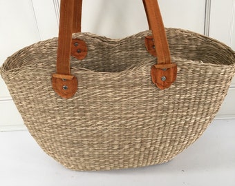 Vintage straw market bag - woven tote bag