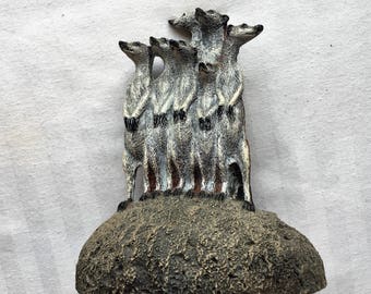 Vintage Meerkat Family Figurine|Meerkat Paperweight|Cold Cast Bronze|Charles Earnhardt|Smithsonian Institution|Made in USA|1988