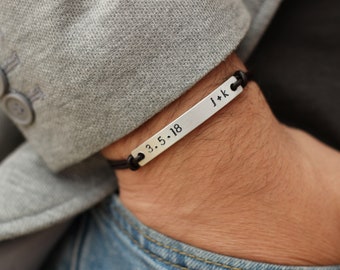 Custom Date and Initial Matching Couples Bracelet, His and Hers Bracelet, Couples Jewelry, Leather Bracelet, Boyfriend Gift