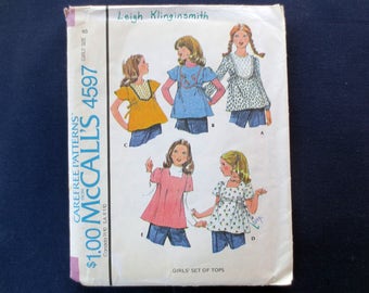 1975 Tie-Back Top Vintage Pattern, McCalls 4597, Girls Size 8, Breast 27