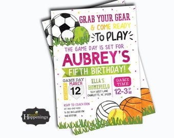 Girl Sports Birthday Invitation Girl Sports Invitation Ball Birthday Invite Sports Party Soccer Birthday Digital File Busy bee's Happenings