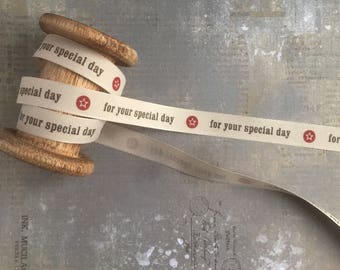 Ribbon with 'For your Special Day' Print, Beige, 15mm x 1m