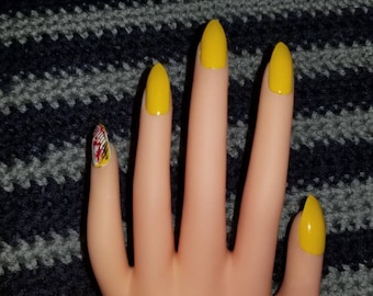 Yellow Nails with Pinky Accent Nail