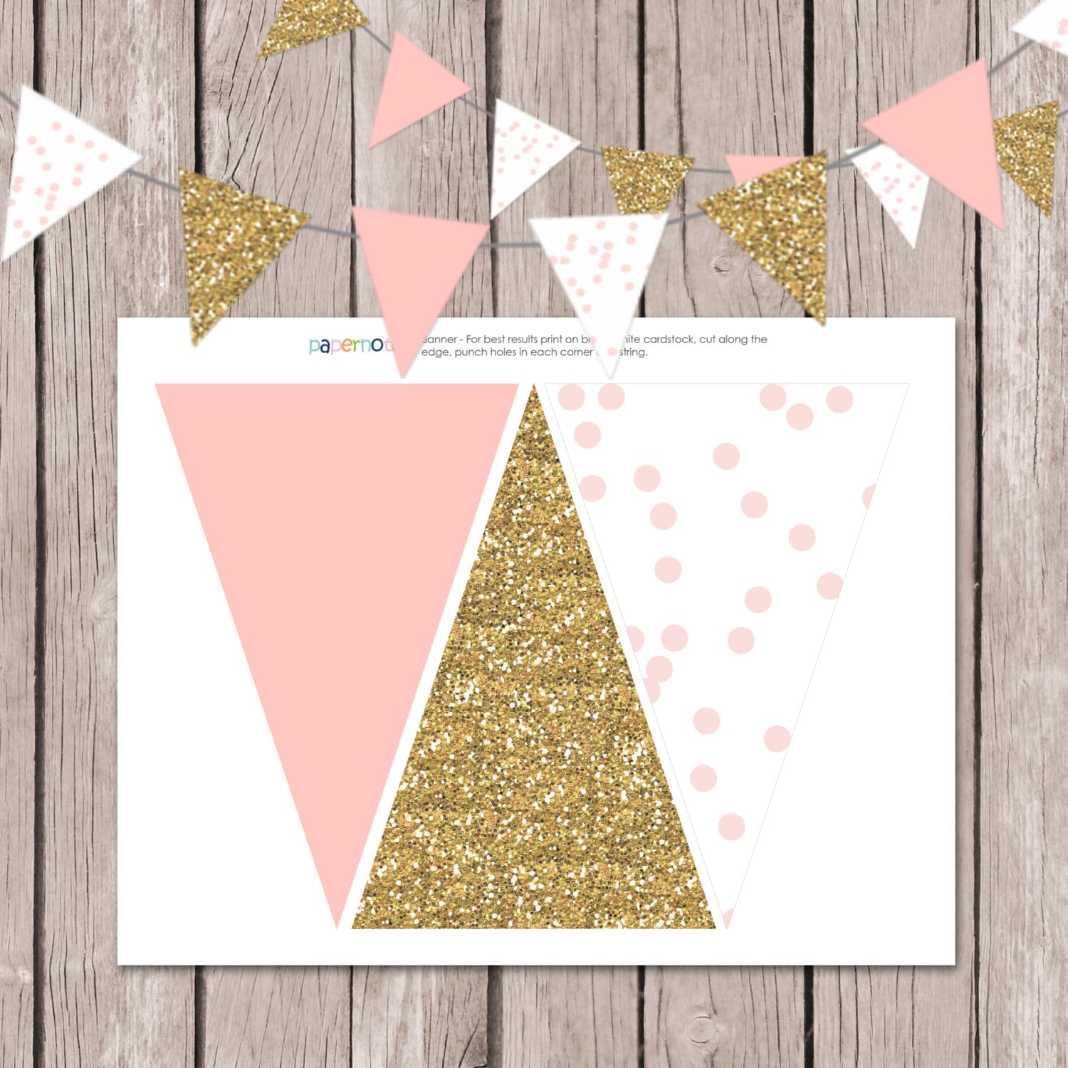 Instant Download // Pink and Gold Banner // Polka Dot Party