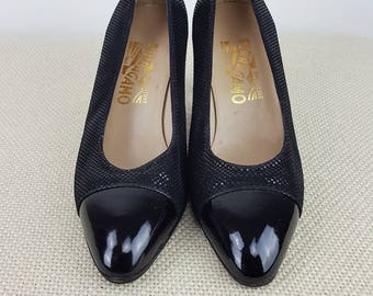 VINTAGE SALVATORE FERRAGAMO Black Dotted Pumps (6.5 C)