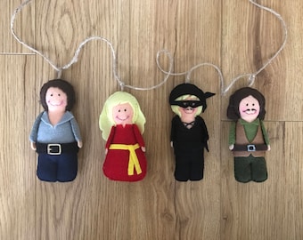 Handmade Princess Bride Felt Decorations - Westley, Buttercup, Fezzik, Inigo Montoya - As You Wish - Inconceivable - Garland
