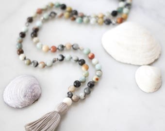 Soothe Mala (multi-colour)- mala necklace, tassel necklace, mala, amazonite, crystal necklace, gifts for her, gemstone necklace, meditation