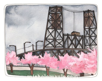 Art Print - Steel Bridge Art Print - Portland Oregon Art - Steel Bridge Art - 8x10 Art Print - Portland Steel Bridge Print - Portland Spring