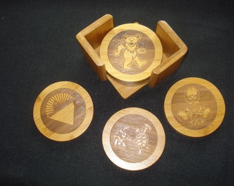 GRATEFUL DEAD Coaster Set - Set of 6 coasters with Caddy. Great gift for a Deadhead. Christmas Gift for Him or Her