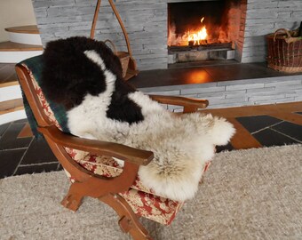Real Jacob Sheepskin rug-pelt-100% natural-off white/dark brown -SUPER SOFT -soft tanned-ready for shipping -Made In Ireland