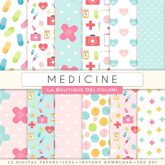 Medicine digital paper. Cute digital paper pack Health