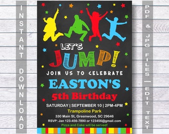 Jump Birthday Invitation, Jump Invitation, for boy, INSTANT DOWNLOAD, Bounce house invitation, Trampoline party, Let's Jump, Jump Party