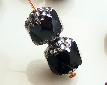 8mm Cathedral Beads Czech Glass Fire Polish Black with Silver (Qty 8) SRB-8FPC-B-S