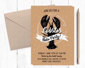 Lobster Bake Invitation, Lobster Invitation, Lobster Invite, Lobster Boil Invitation, Lobster Party Invitations, Lobster Invites, Printable